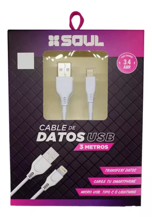 Cable Cargador Joystick Para Ps4 Usb Micro Usb  Largo 3 Mts